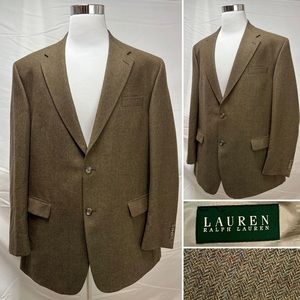 Men's Ralph Lauren Brown Herringbone Plaid 100% Wool 50XL Blazer Jacket Coat